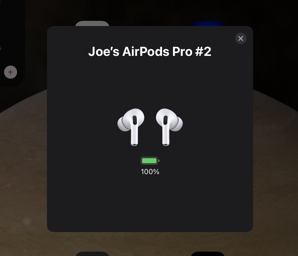 AirPods connection iOS dialog window in Dark Mode