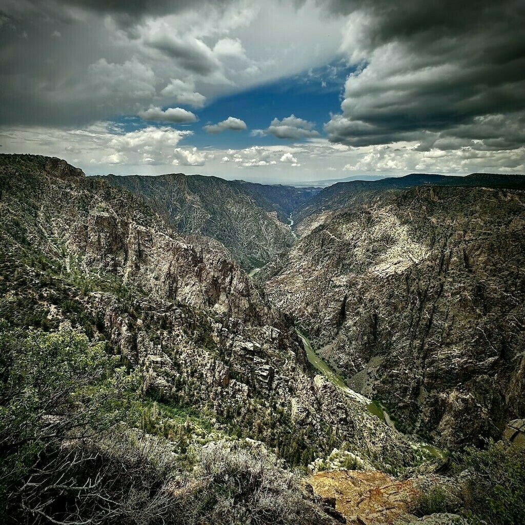 Canyon view with clouds, spring colors