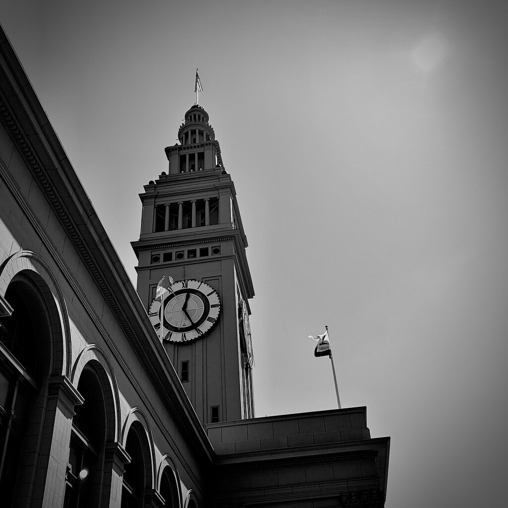 Clock tower, black and white