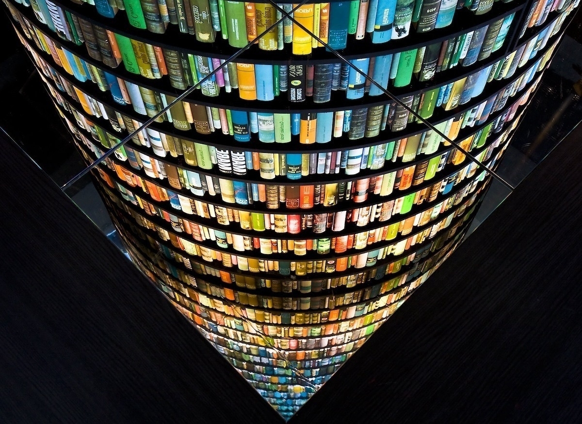 A colorful tower of books