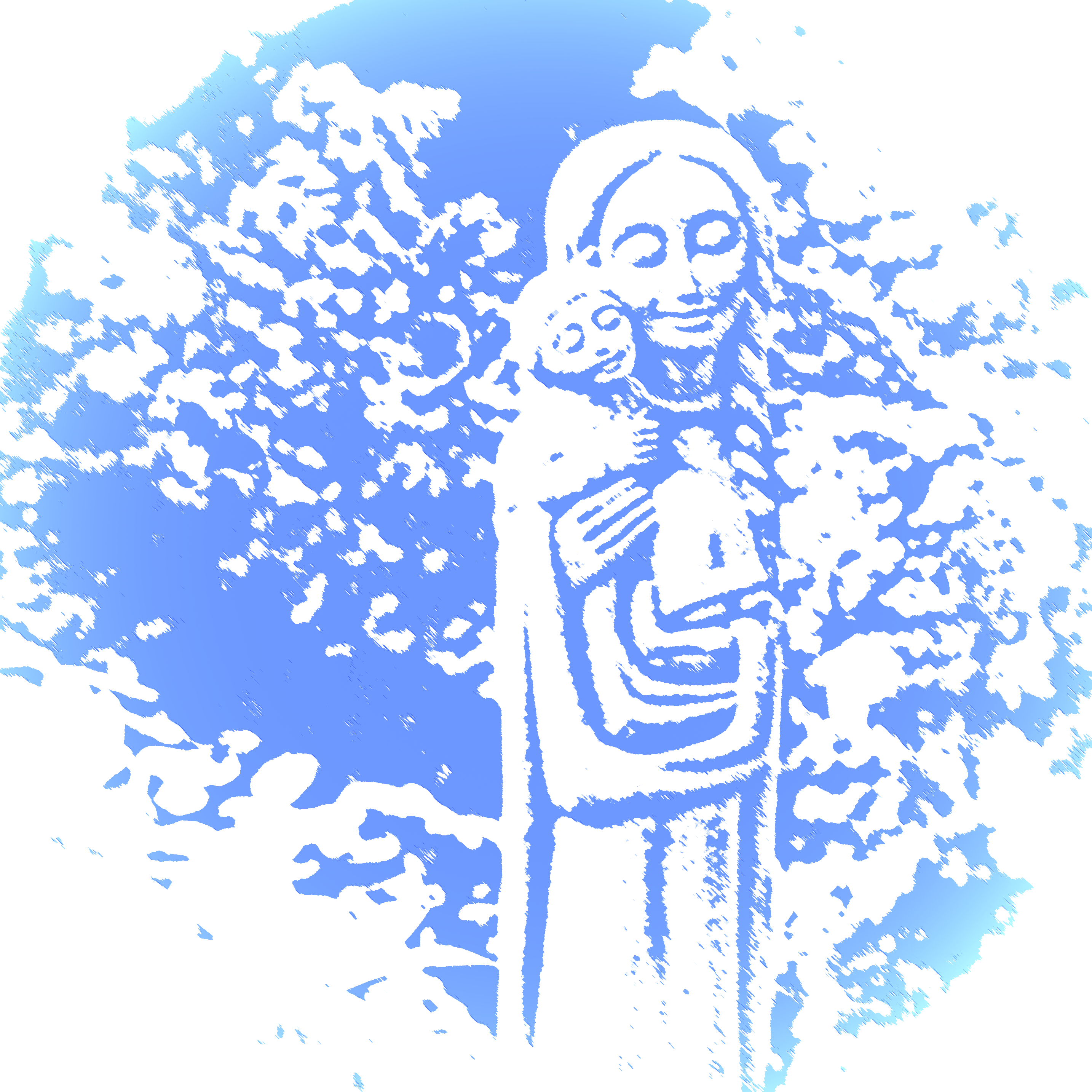 blue and white abstract image of a mother holding her child
