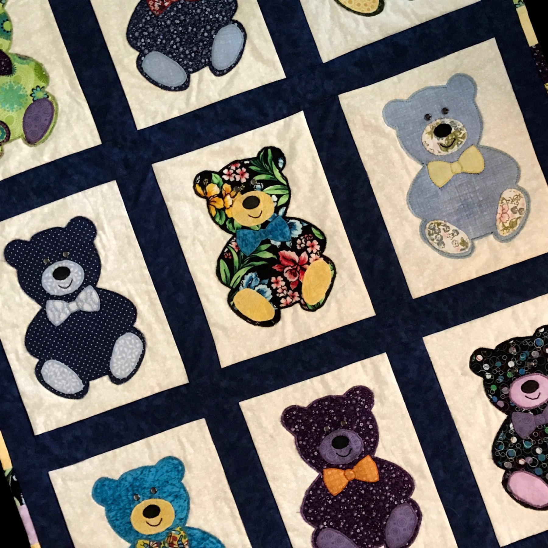 colorful teddy bear quilt