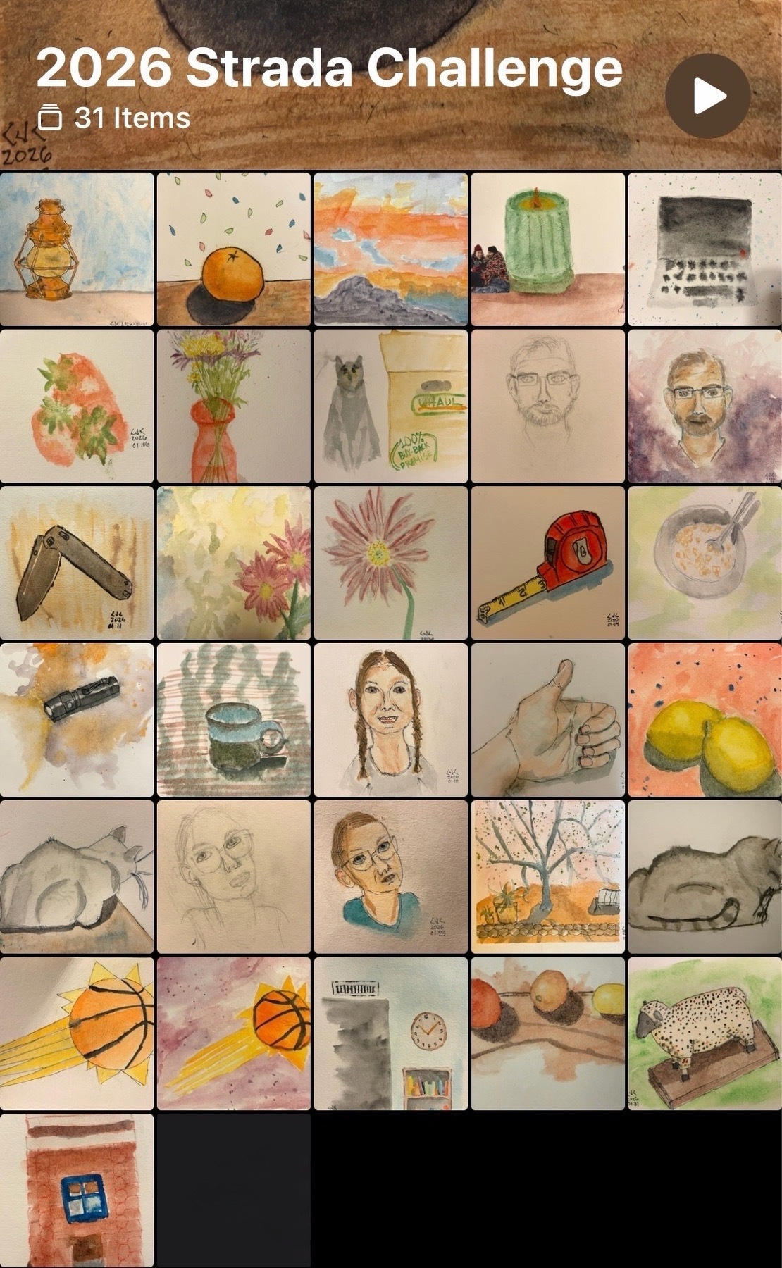 A collection of watercolor paintings of various subjects