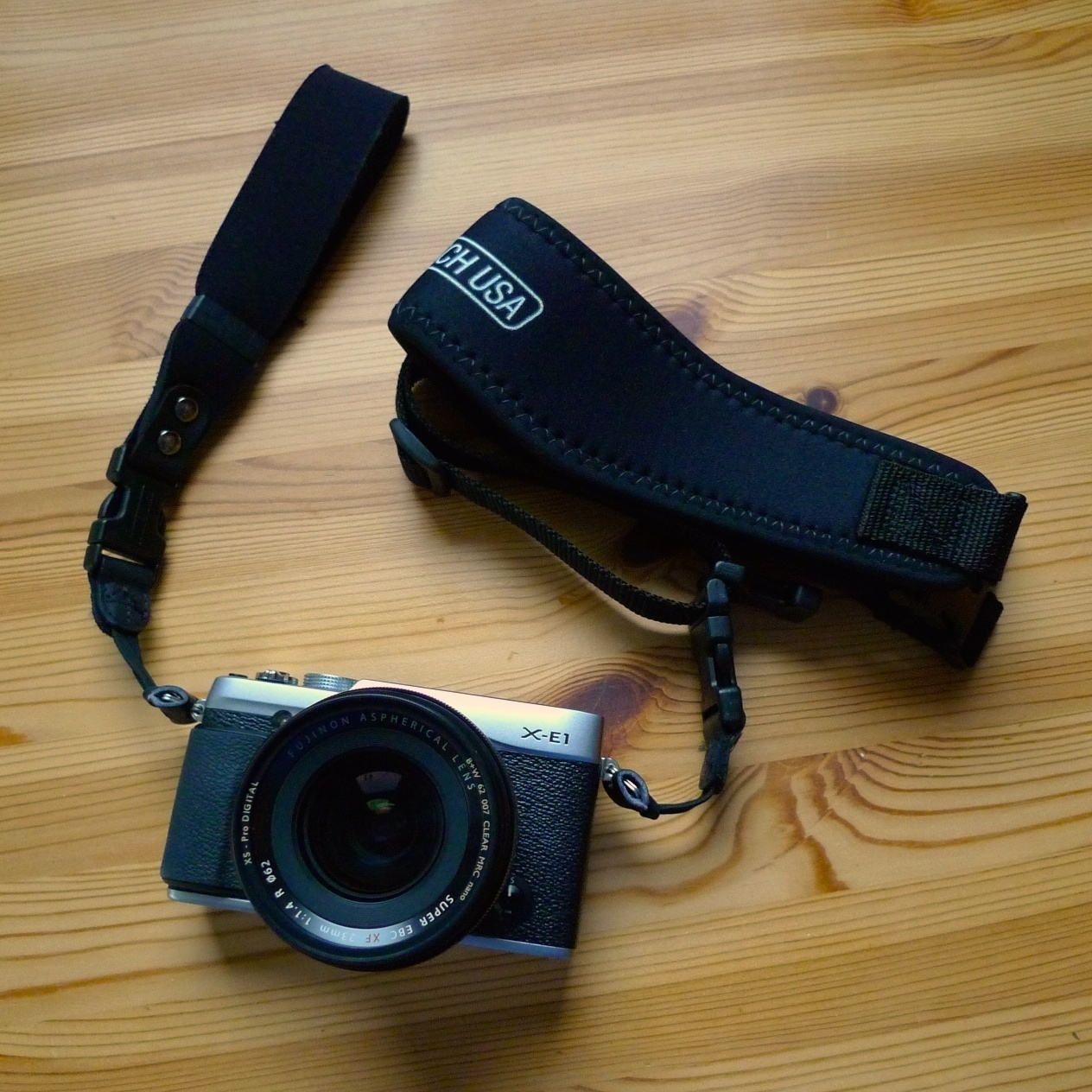 X-E1 with OP/TECH Utility Strap and SLR Wrist Strap
