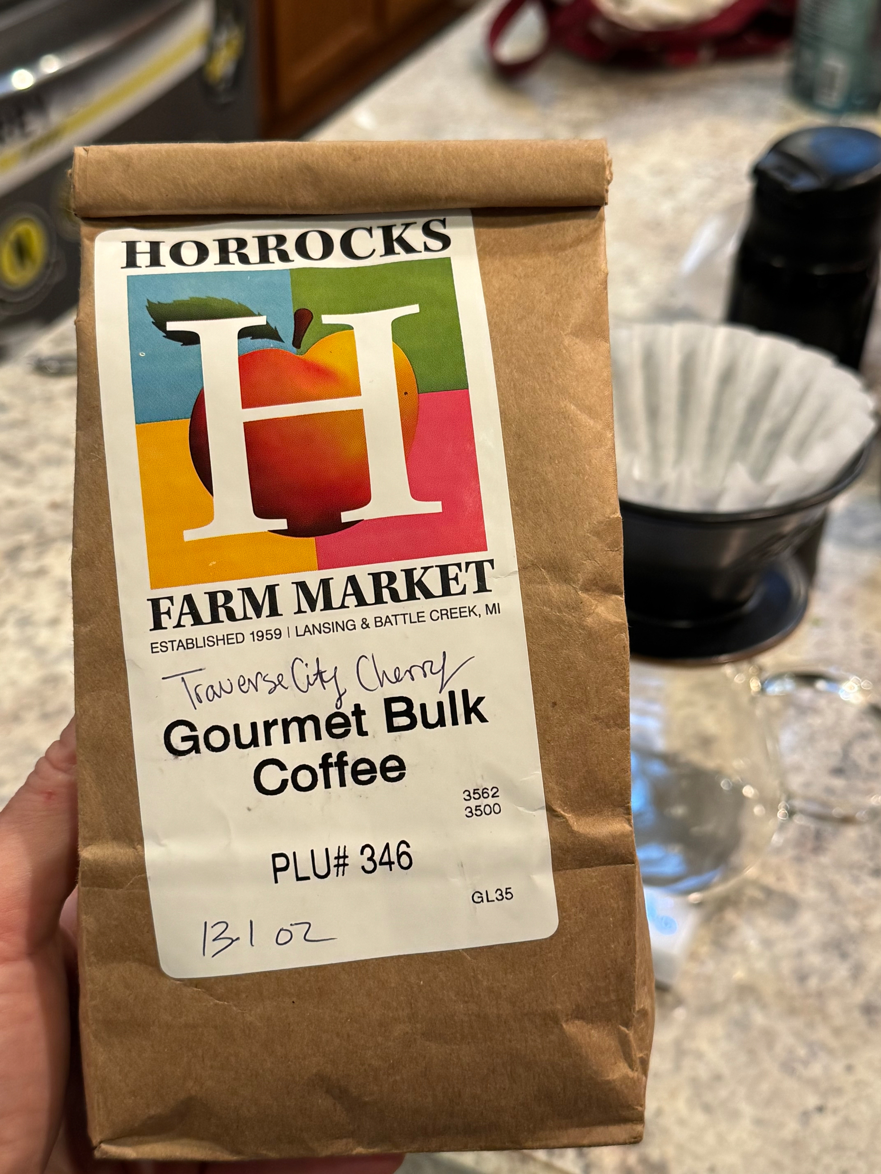 A bag of Horrocks Traverse City Cherry coffee. 