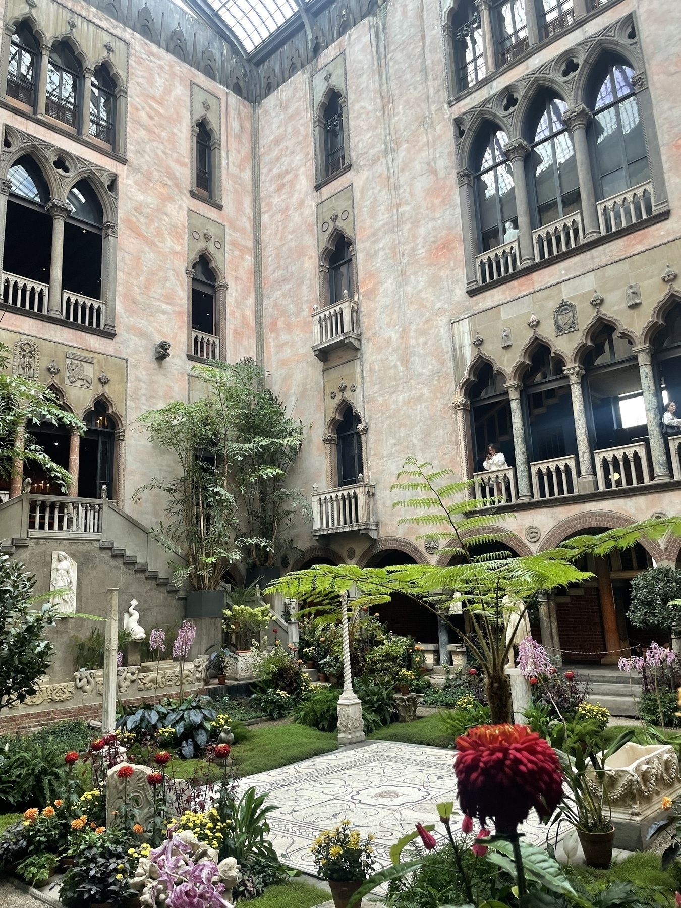 The famous atrium of the Gardner Museum, designed to look like a Venetian palace. 