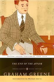 The cover of Greene's Penguin Classic edition shows a man in a suit seated, as at a restaurant, and a woman's hand reaching into the frame to cover his hand with hers.