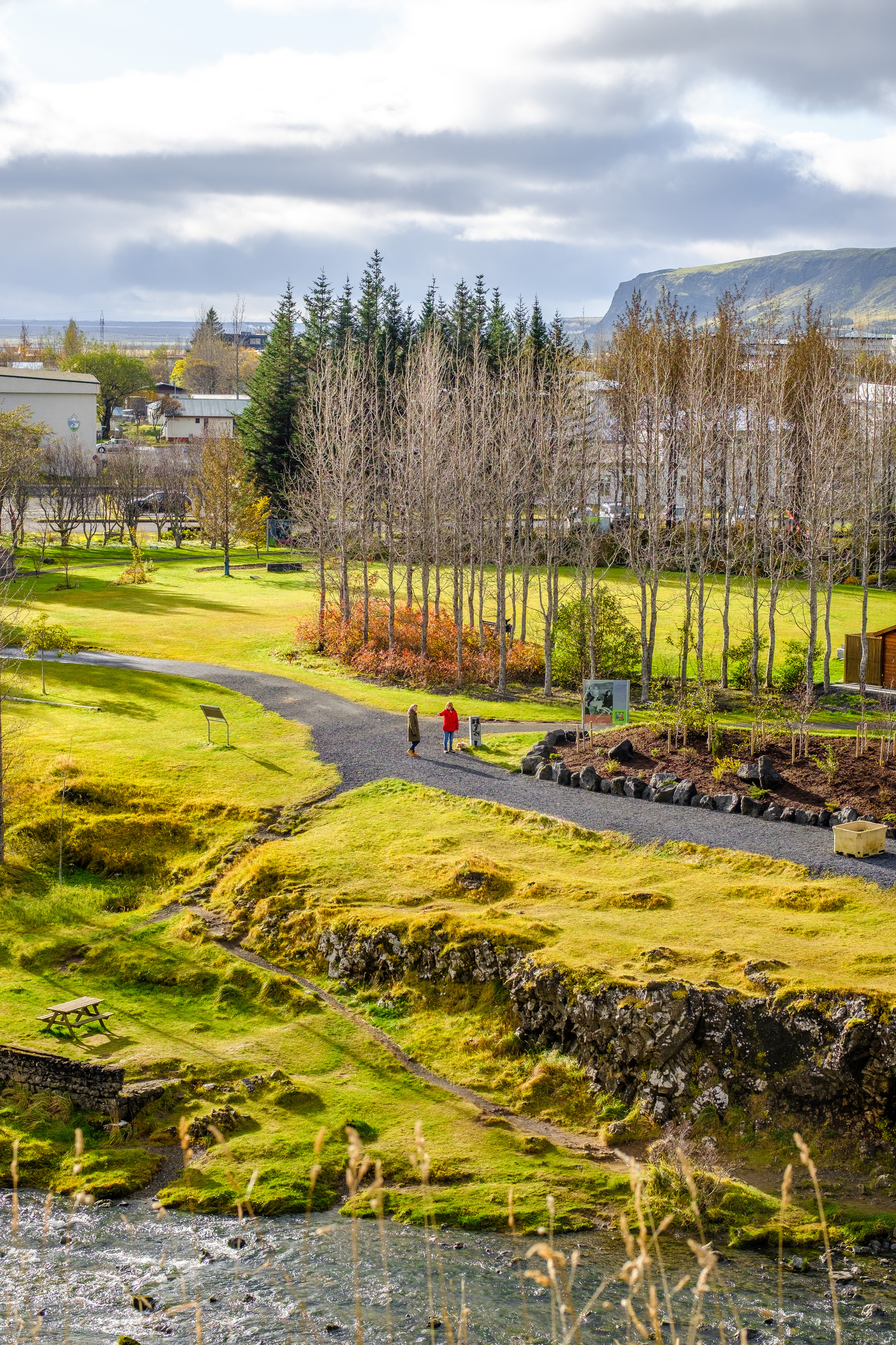 A view of Hveragerði’s park from the hill on the opposite side of the river.