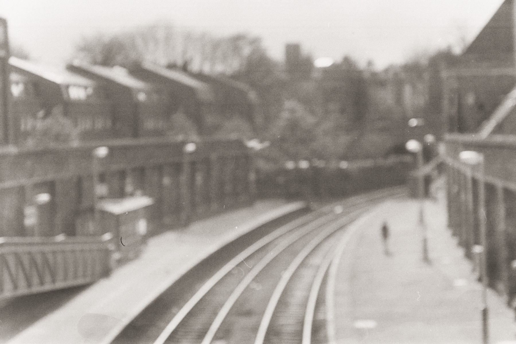 An out-of-focus photo of the train station in Clifton, Bristol