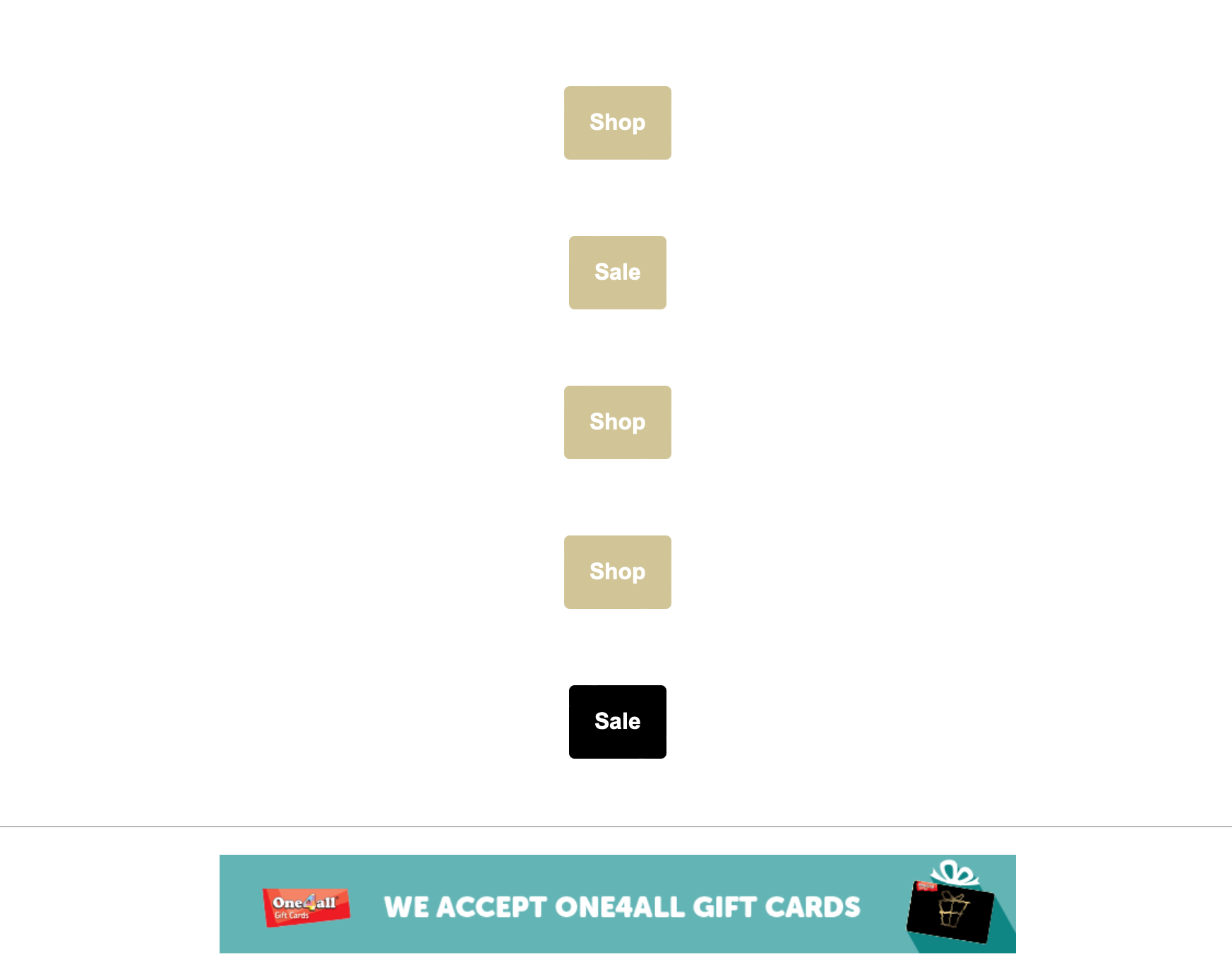 A column of links styled as buttons saying: Shop, Sale, Shop, Shop, Sale, with an ad underneath