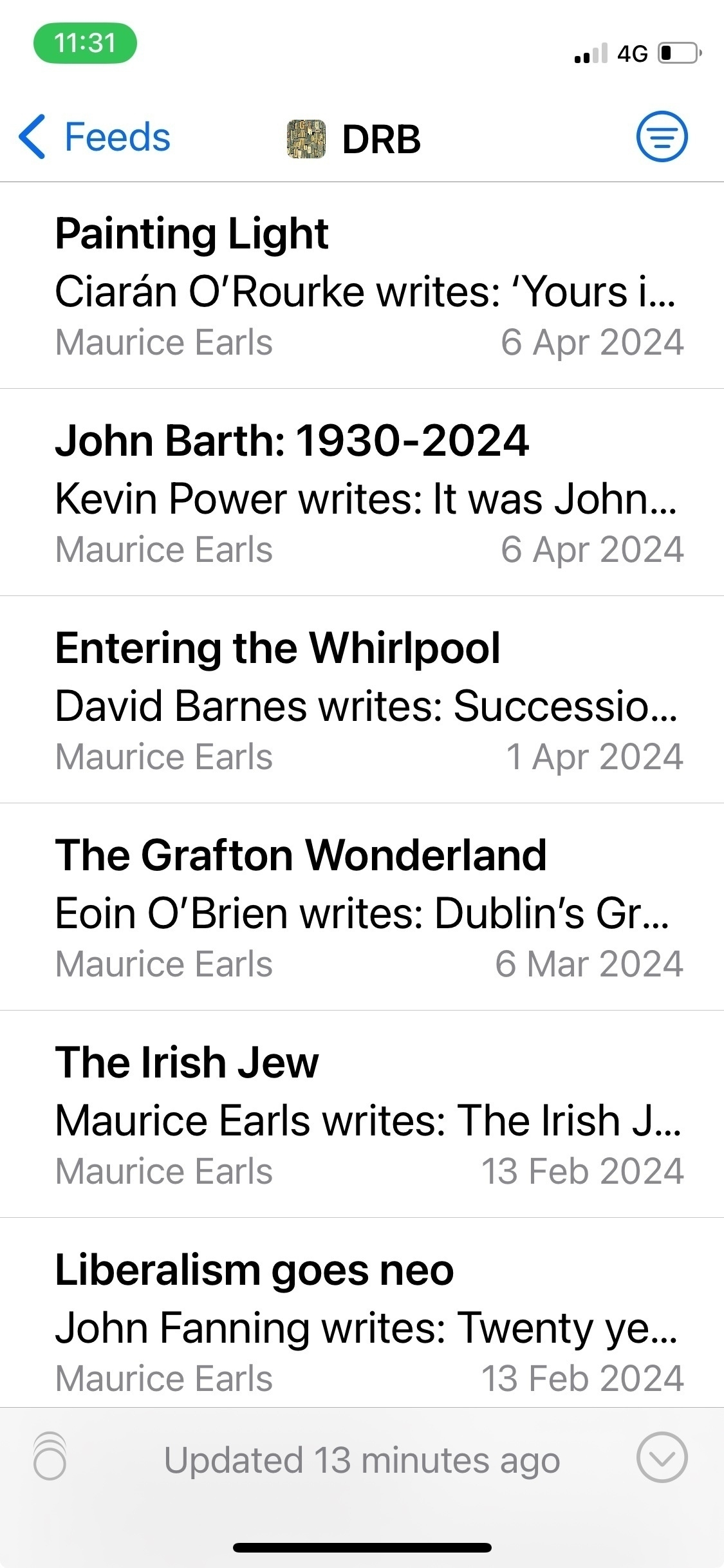 List of recent articles from the DRB.ie feed dated respectively 6 Apr 2024, 6 Apr 2024, 1 Apr 2024, 6 Mar 2024, 13 Feb 2024, 13 Feb 2024