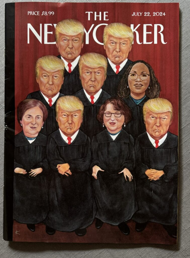 New Yorker cover image showing 6 of the 9 Supreme Court justices looking exactly like Donald Trump