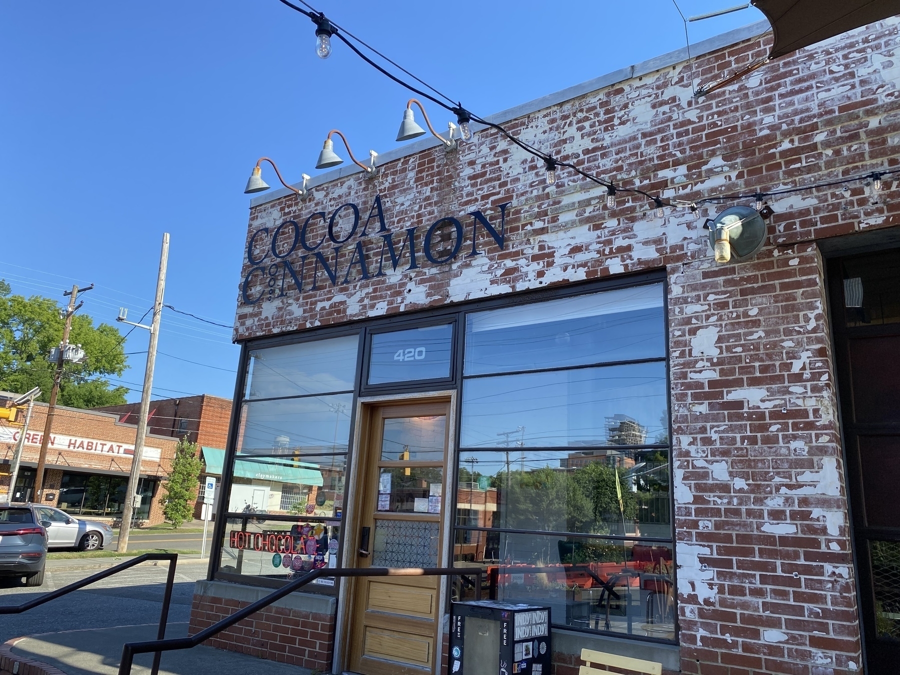 Picture of a coffee shop called Cocoa Cinnamon in downtown Durham, NC.