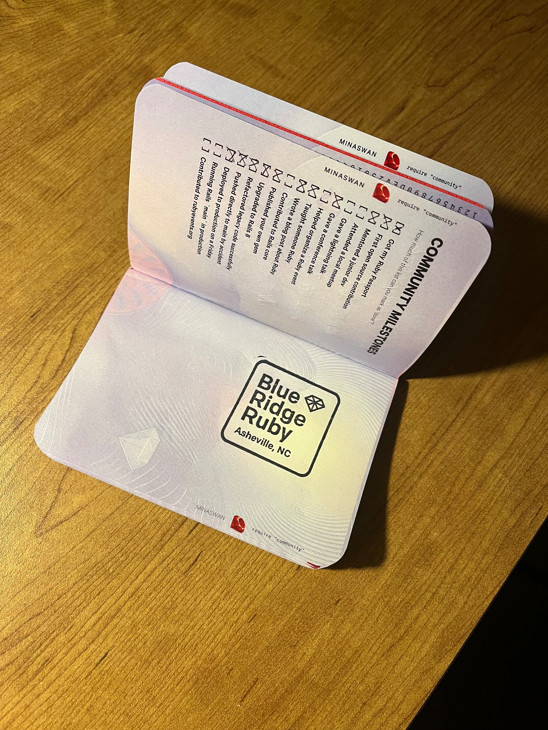 My Ruby Passport, stamped with the Blue Ridge Ruby entry stamp