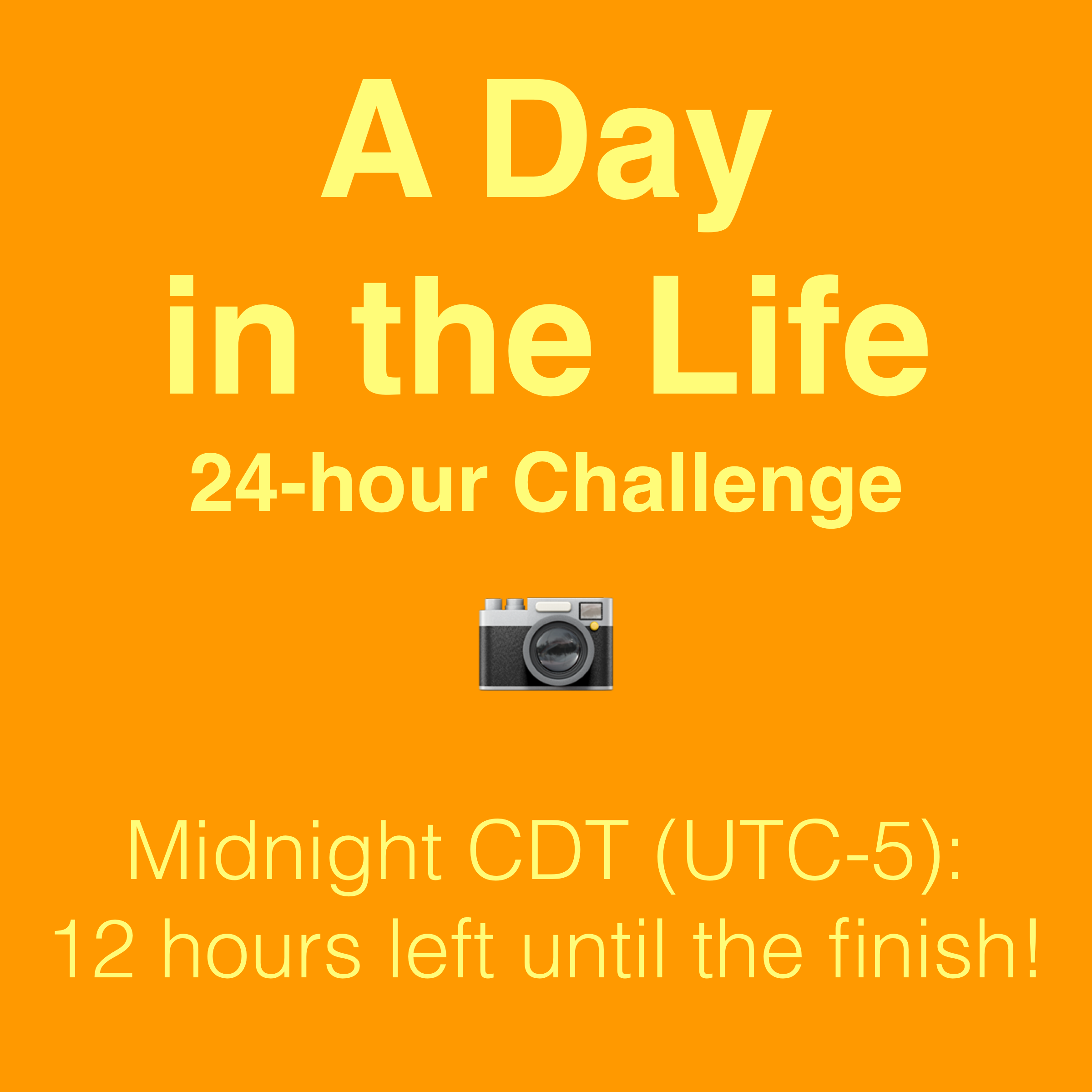 A Day in the Life Challenge halfway point - 12 hours to go!