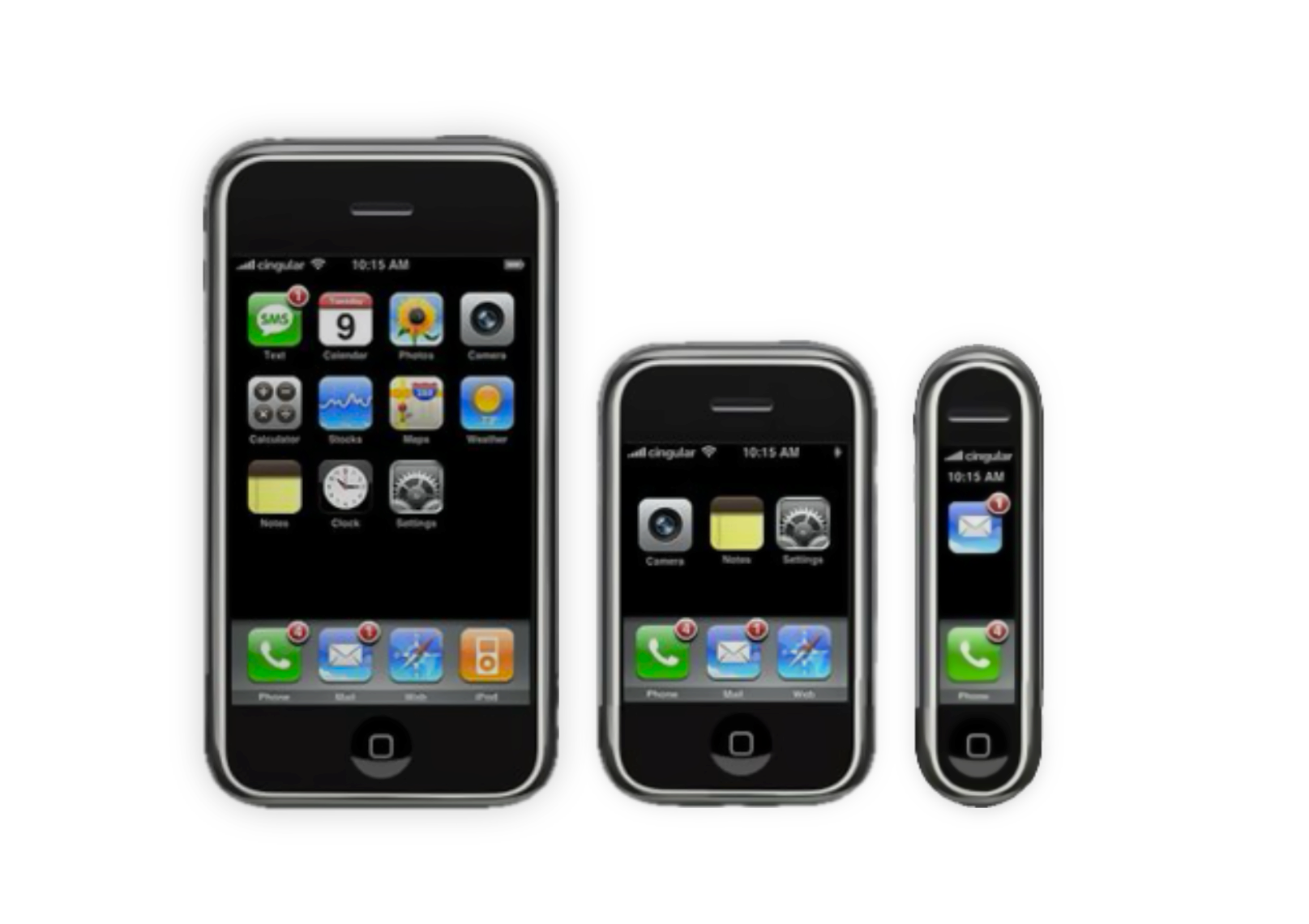 Auto-generated description: A series of progressively smaller, digitally manipulated smartphones with identical home screens are displayed.