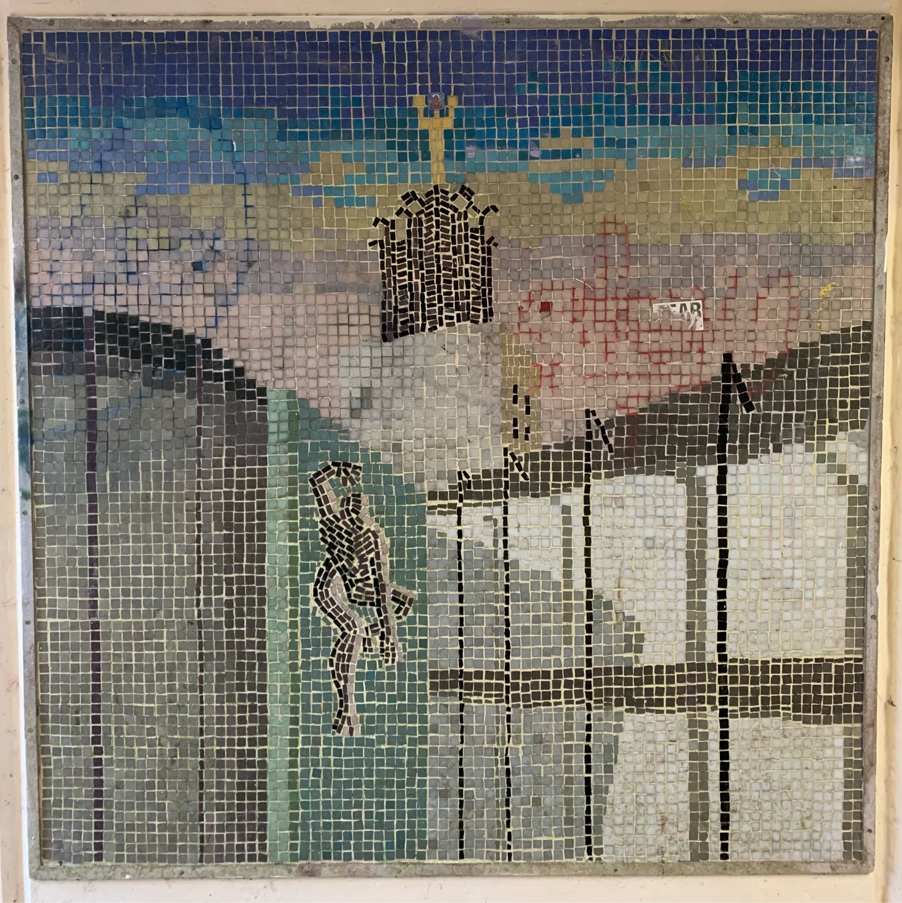 Colourful mosaic depicting Newcastle Civic Centre