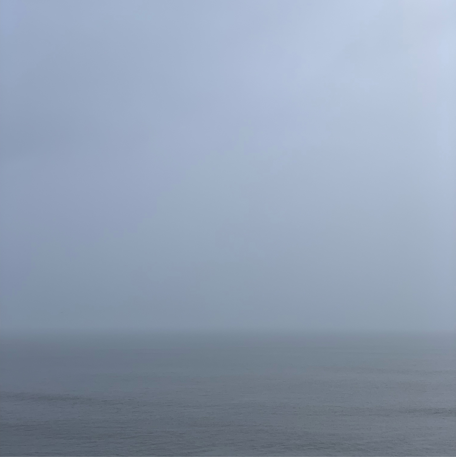 A foggy day looking out to sea. both sky and water are various shades of grey