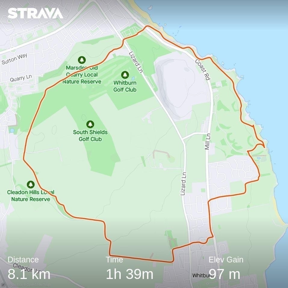Strava map of walking route.