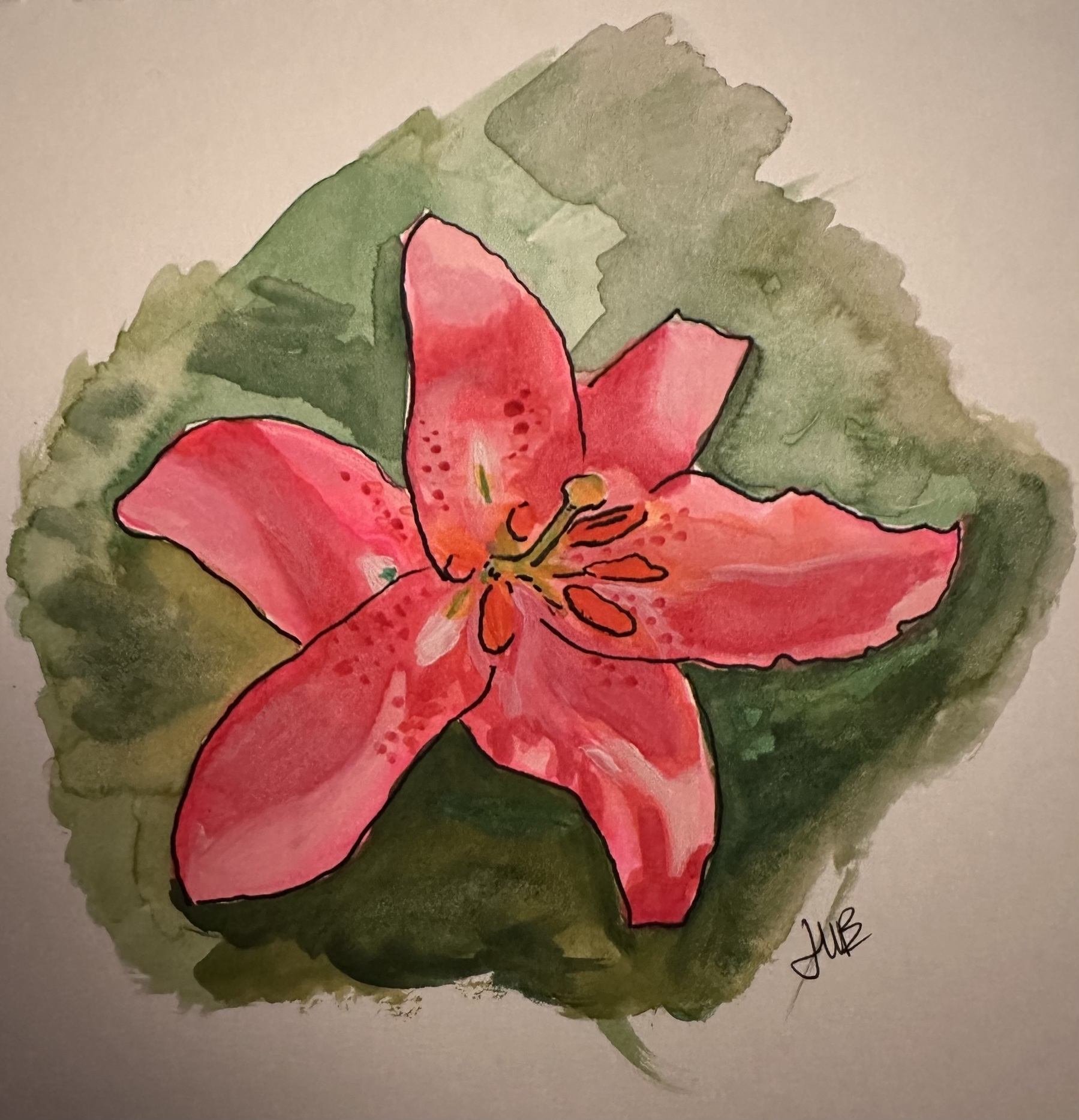 watercolor painting of pink lily