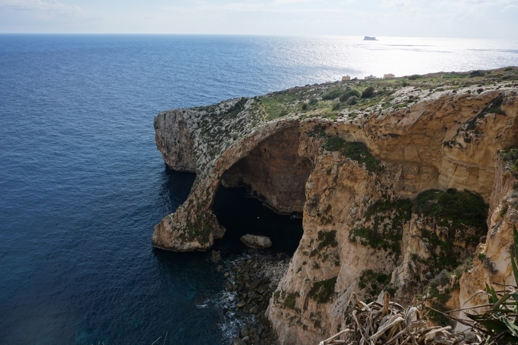 The Blue Grotto with the small island of Filfla in the
background.