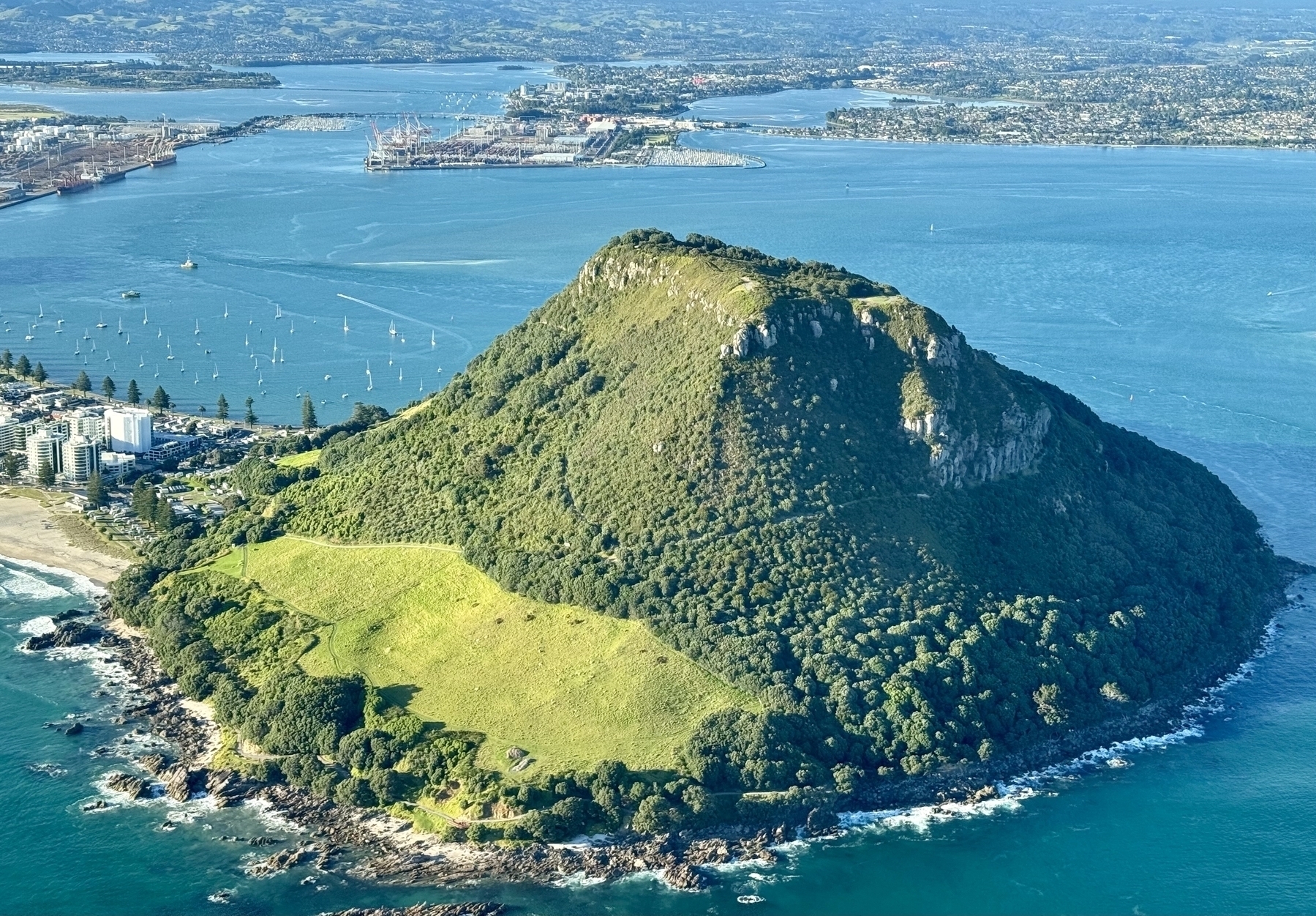 Mount Maunganui from a helicopter