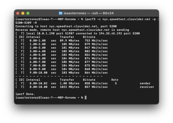 iPerf3 Upload Speed Results