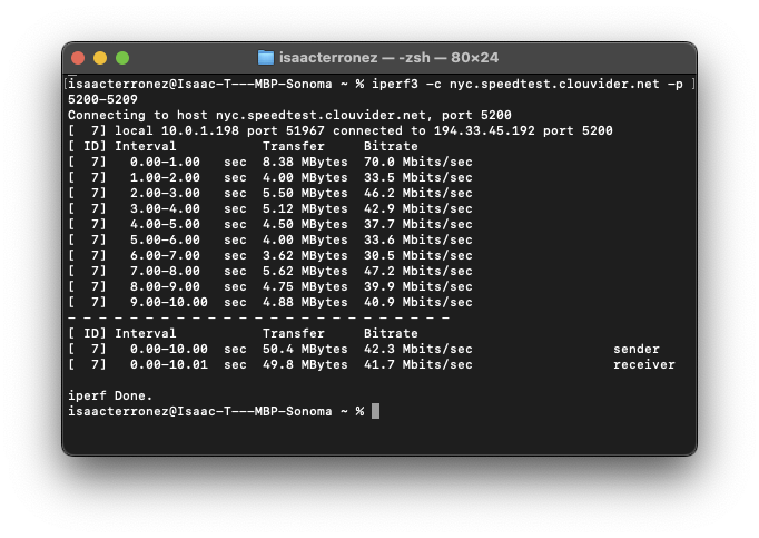 iPerf3 Upload Speed Results