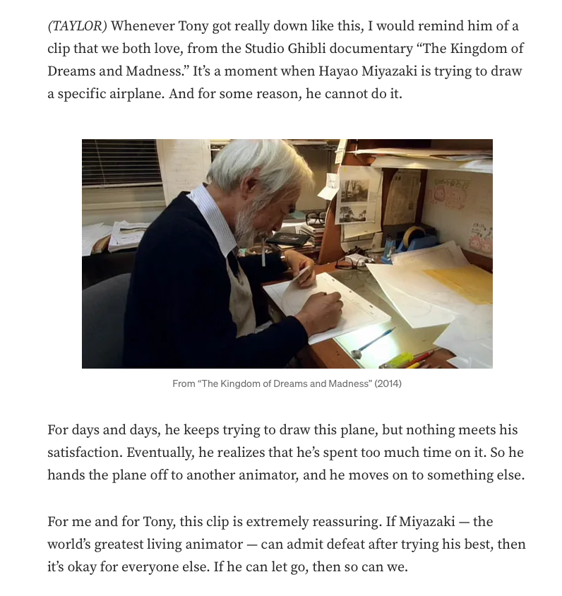 Hayao Miyazaki struggles to draw a plane, then stops after spending too much trying to do it