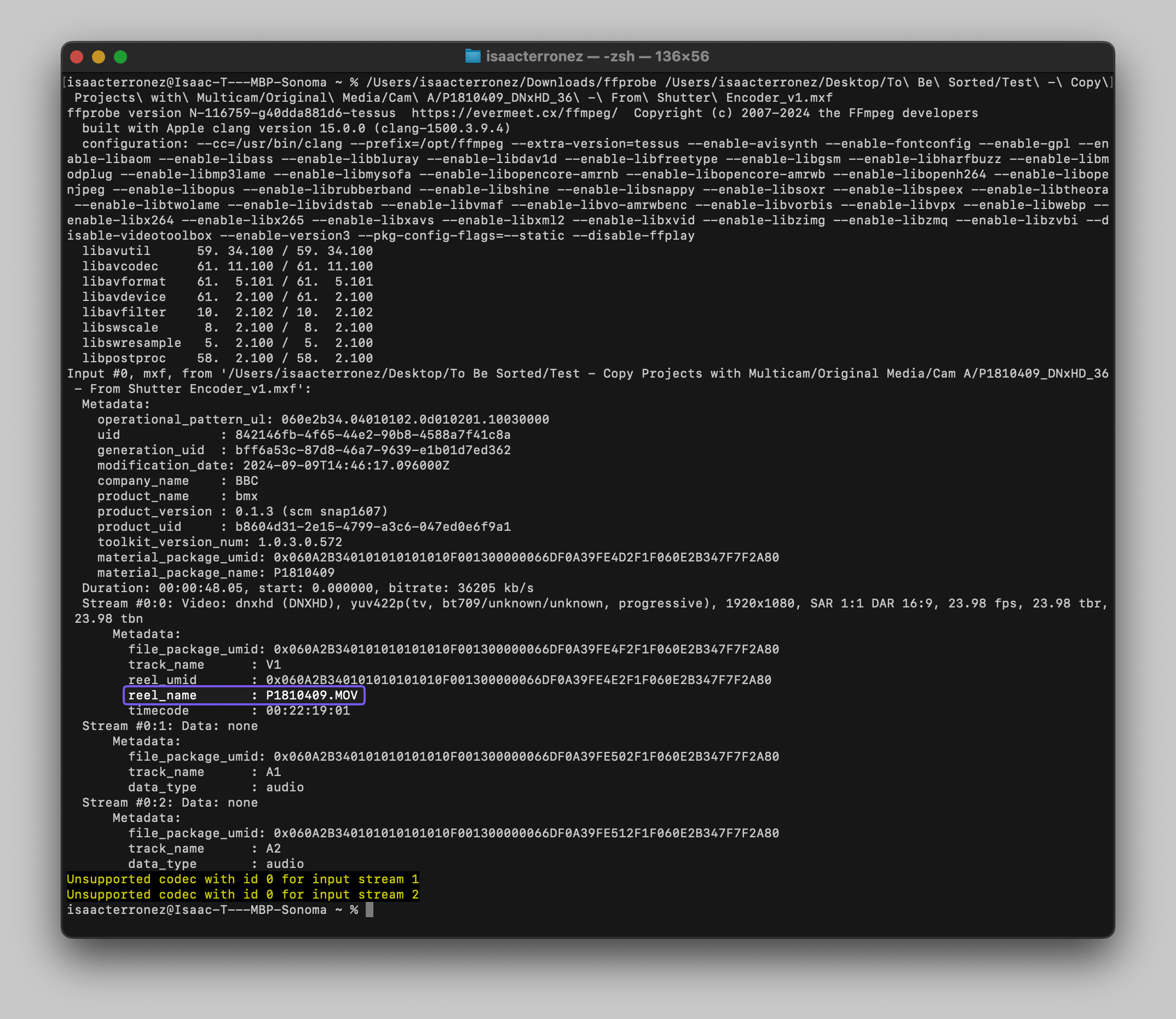 ffprobe - Shutter Encoder uses the source media's file name in the MXF's 'reel_name'