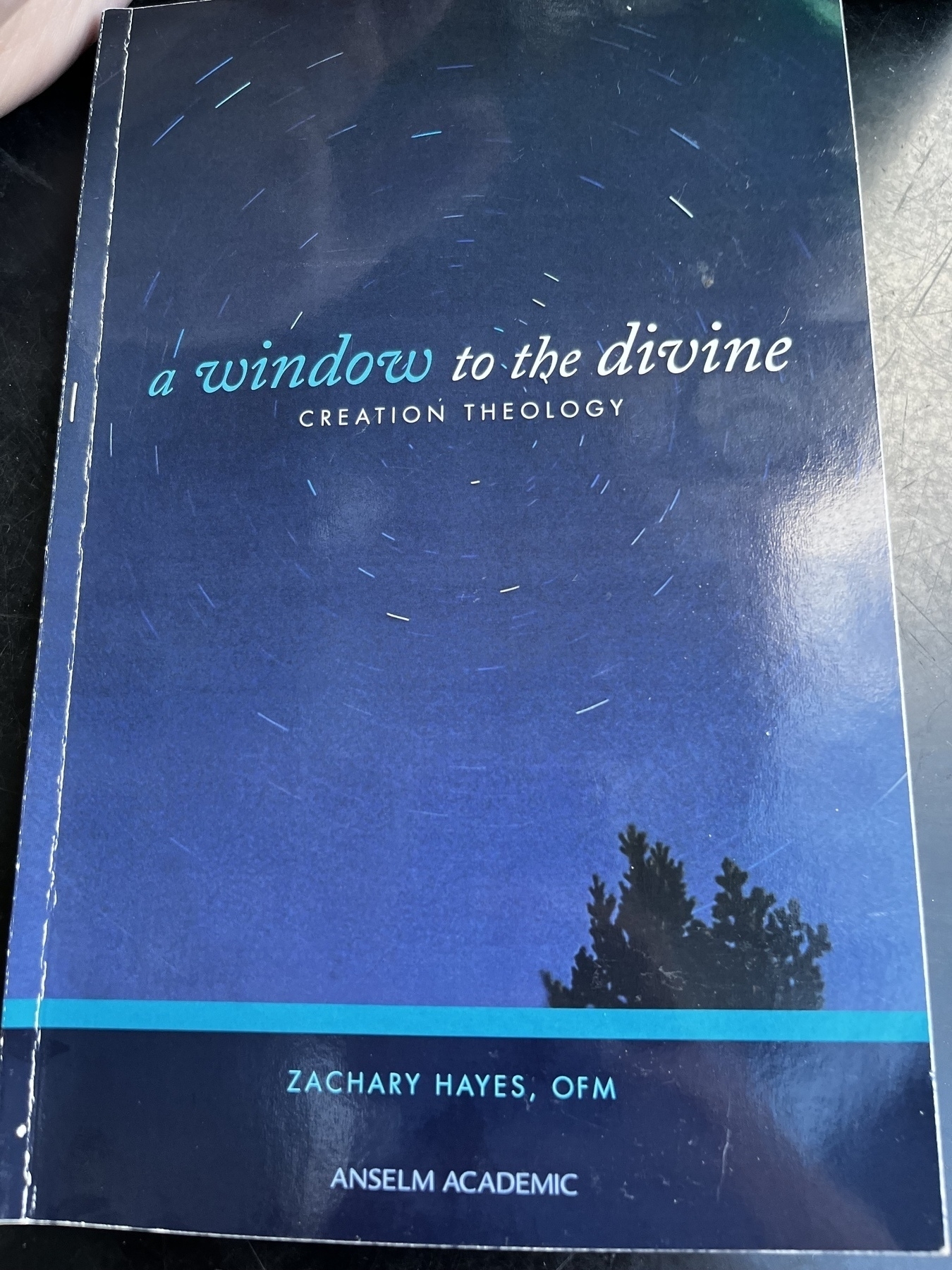 Book cover, blue in color, titled “a window to the divine”, written by Zachary Hayes, OFM. 