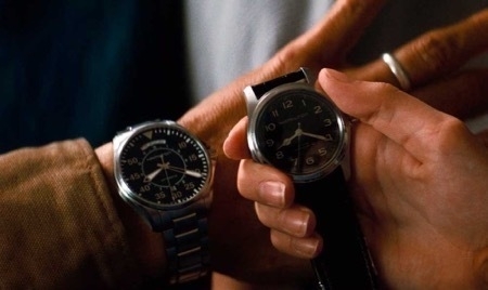 Two Hamilton wrist watches being set in sync