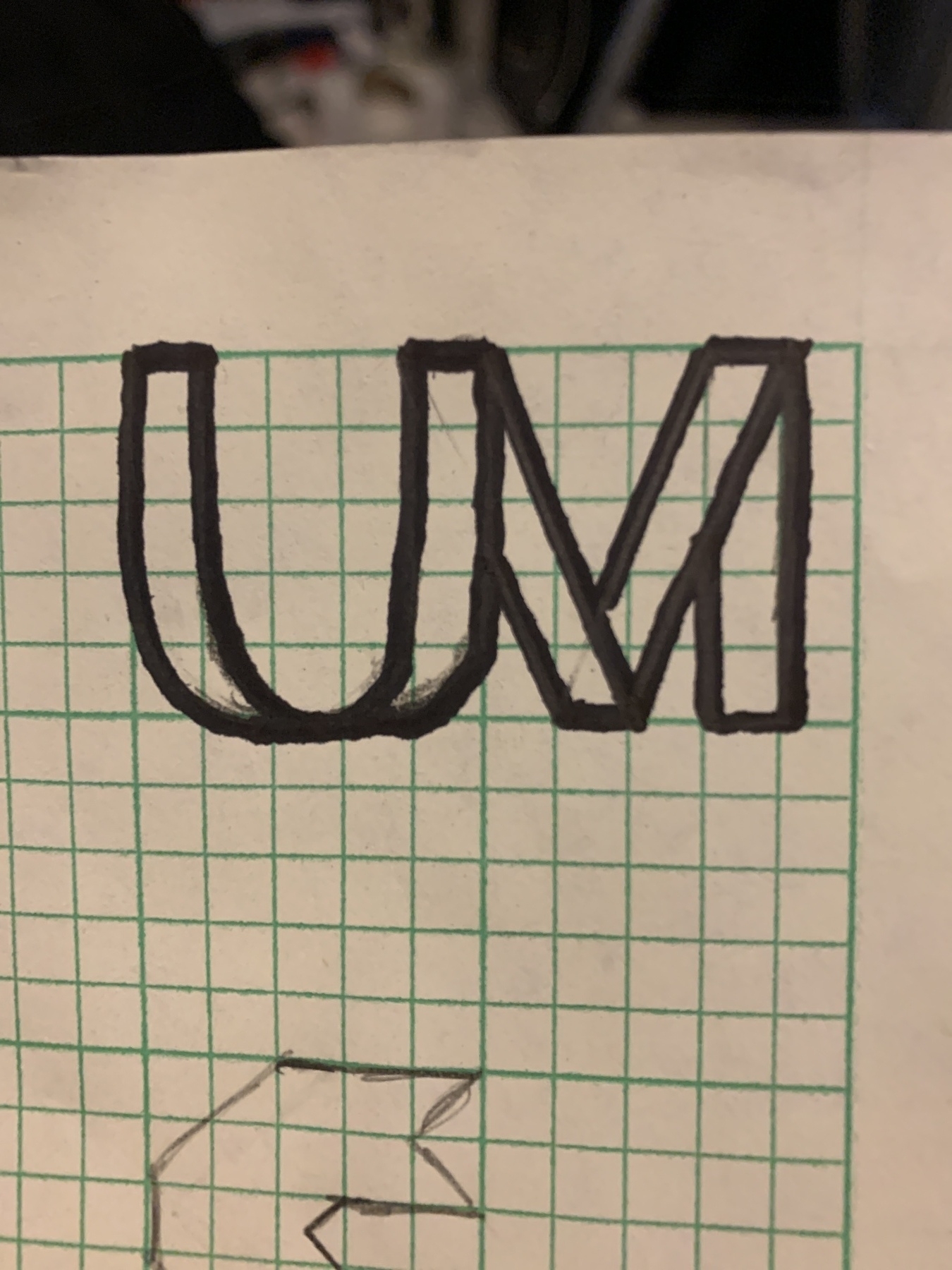 A sketch of a logo based on the letters “UMM”