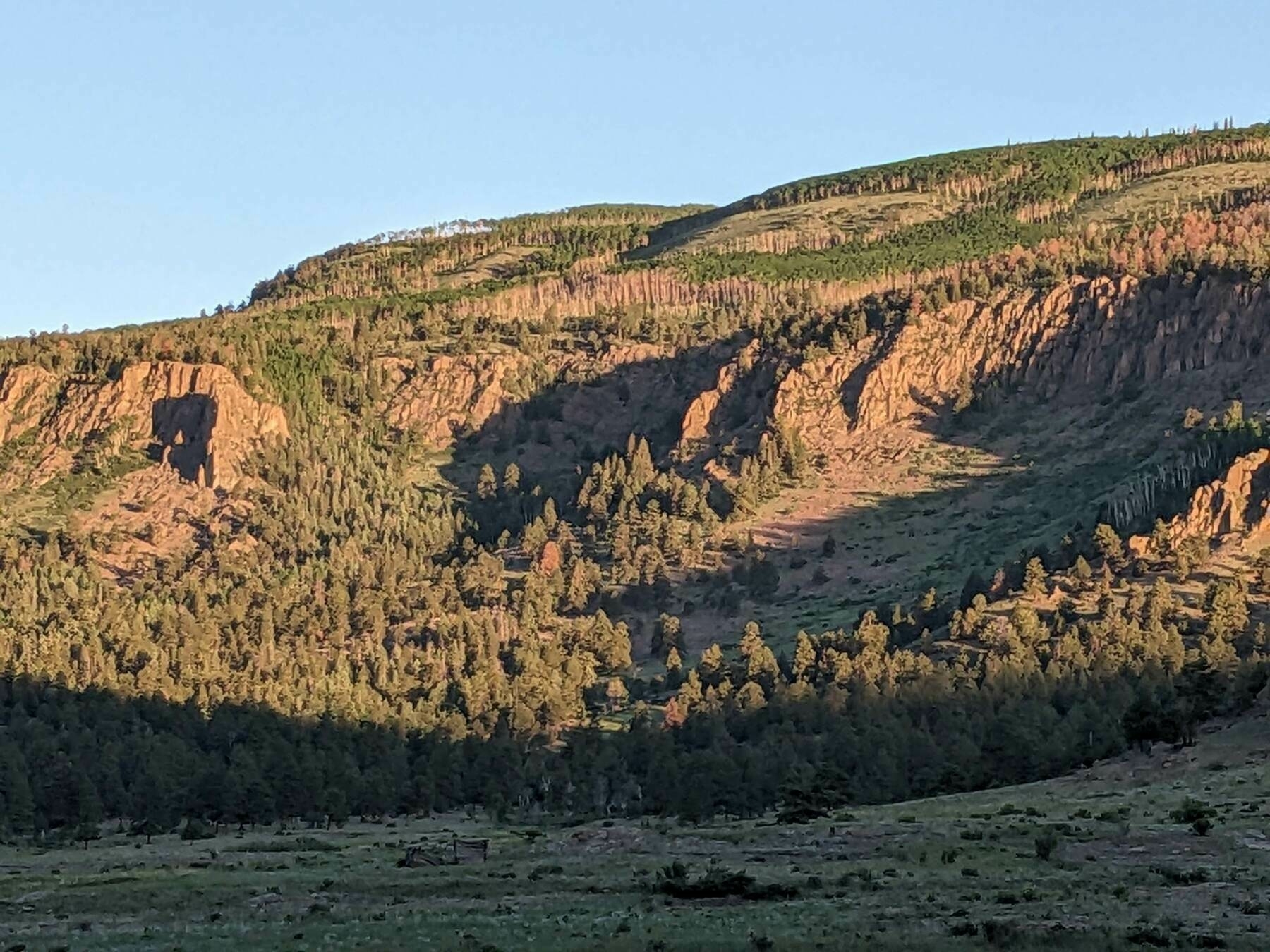Craggy cliffs at sunrise.