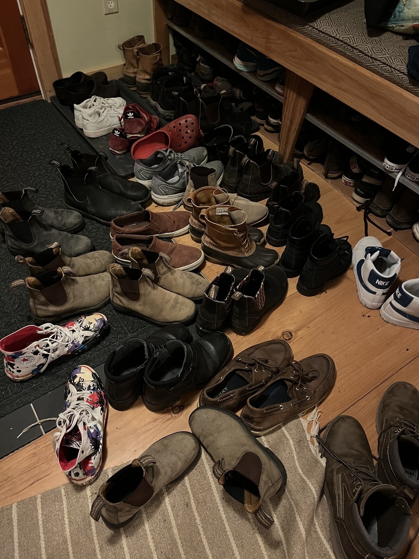 Floor covered in shoes