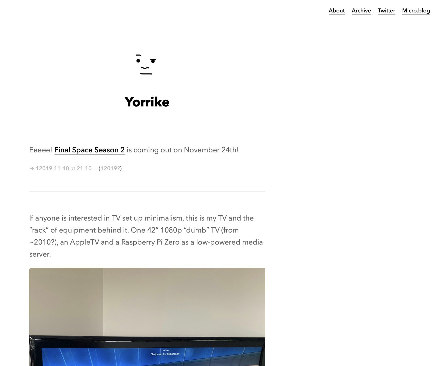 A screenshot of my website, with normal light mode - white background, dark text