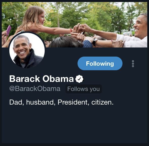 The profile of Barack Obama showing that he is following me.