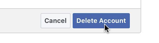 A screen shot of my mouse pointer placed over the “delete account” button on Facebook.