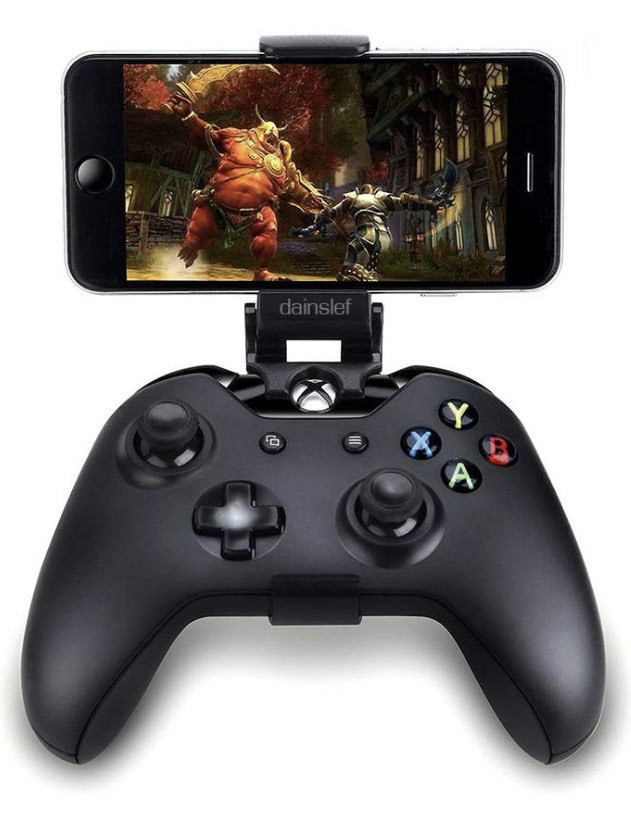 An XBox controller with an iPhone clipped onto it. 