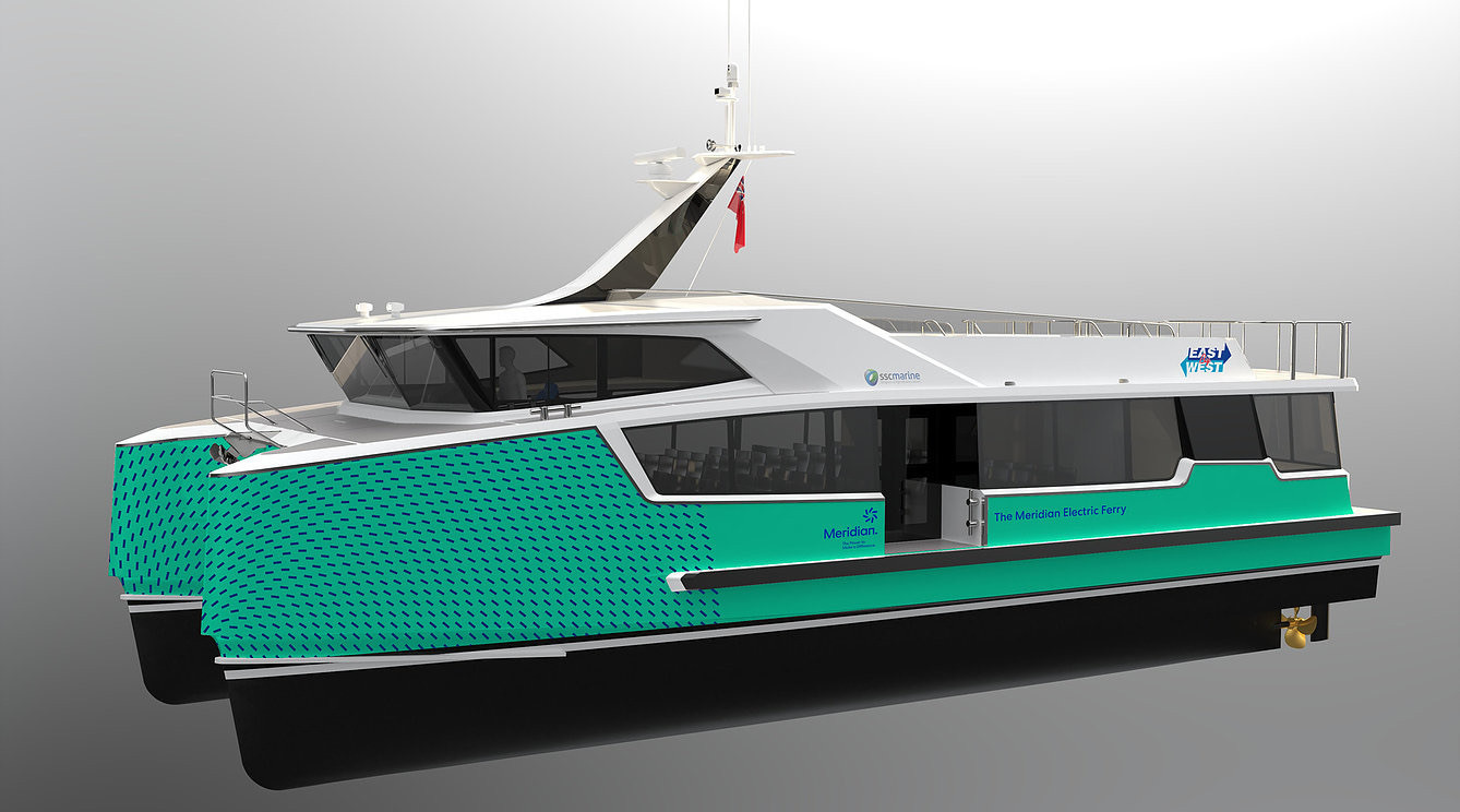 A 3D render of the new electric East by West ferry for Wellington, going into service next year. 