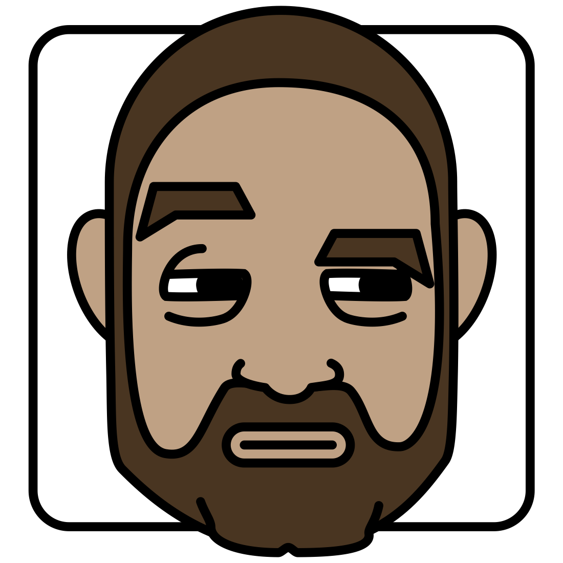 My new avatar, a self-portrait cartoon of me suspiciously looking to the left with a raised eyebrow. 
