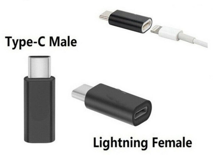 An adaptor that is a USB-C plug on one end, and a lightning input port on the other. 