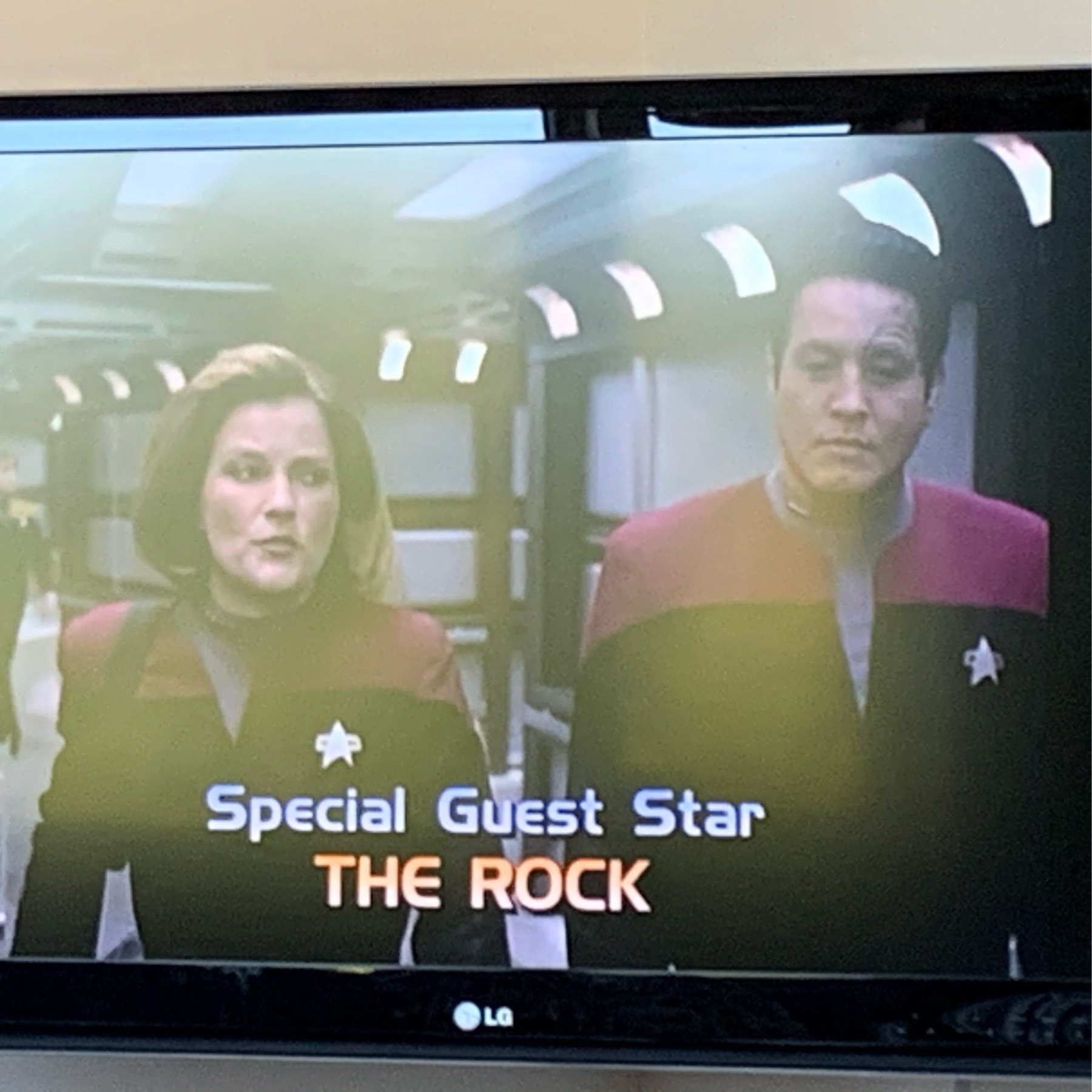 Star if a Star Trek Voyager episode with the opening credits saying Specail Guest Star The Rock