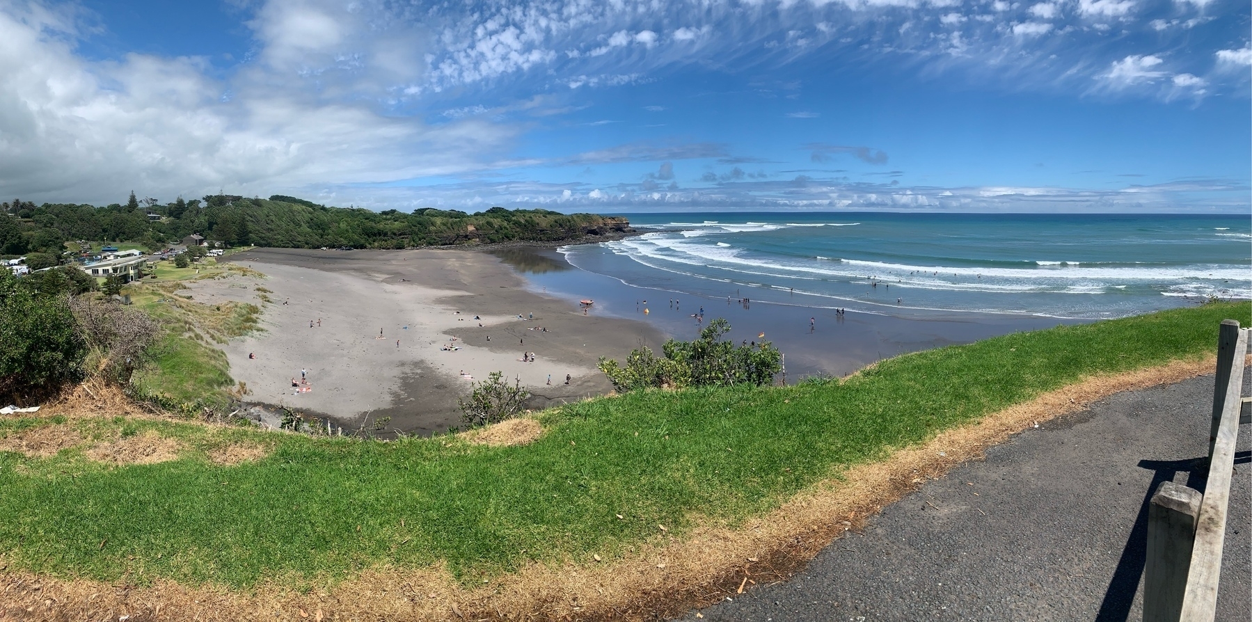 Ōpunake beach from a walkway on the cliffs on its west side