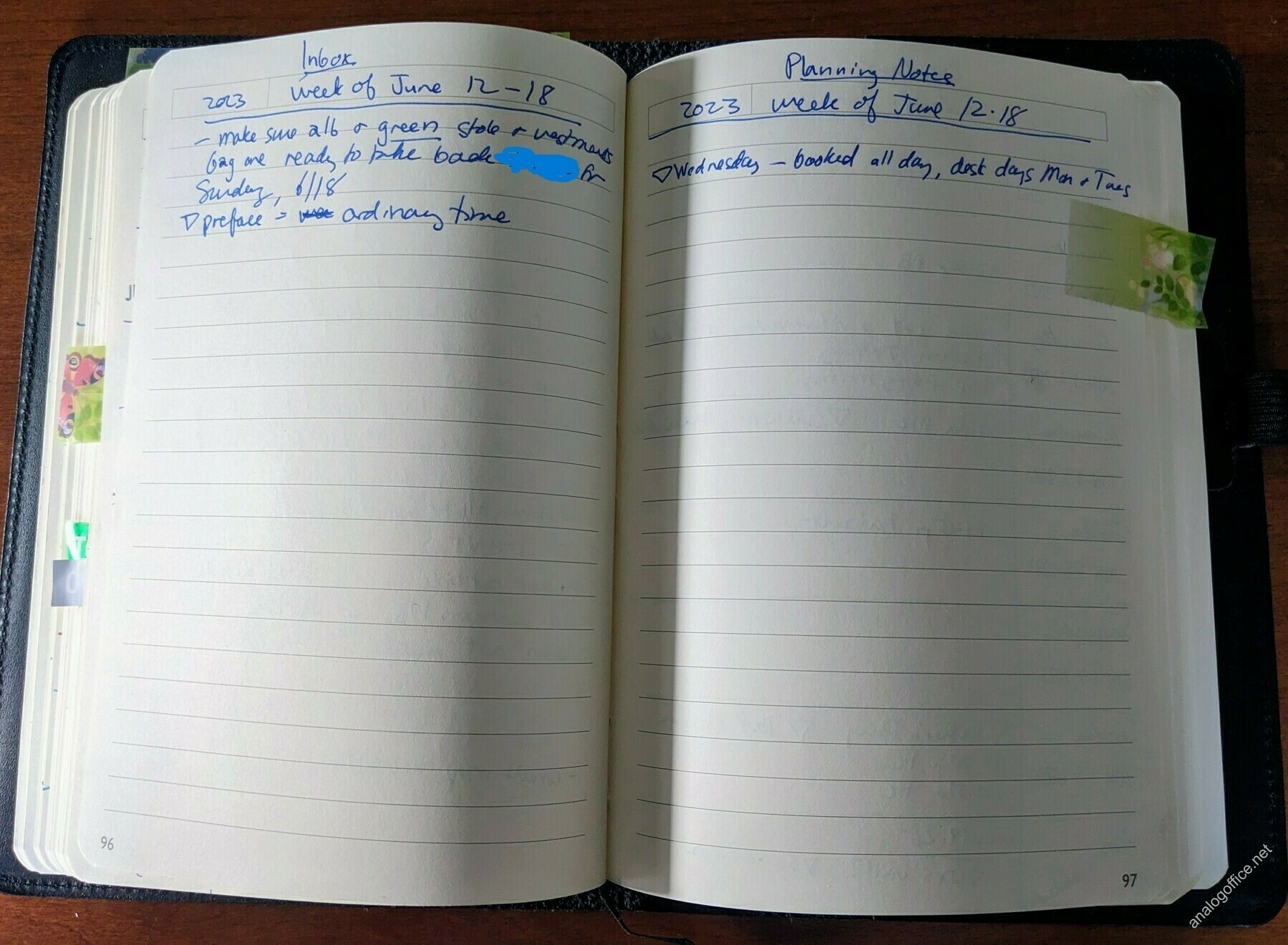 handwritten notebook pages with inbox and planning notes sections