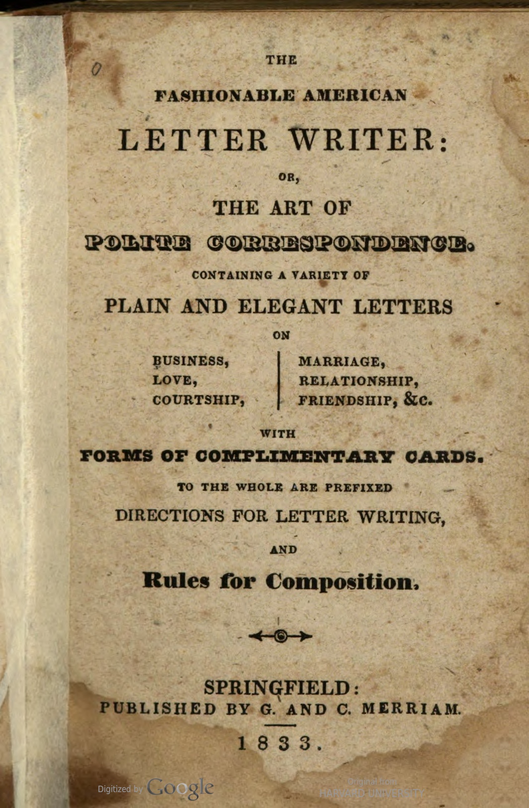 Title page of 'The Fashionable American Letter Writer