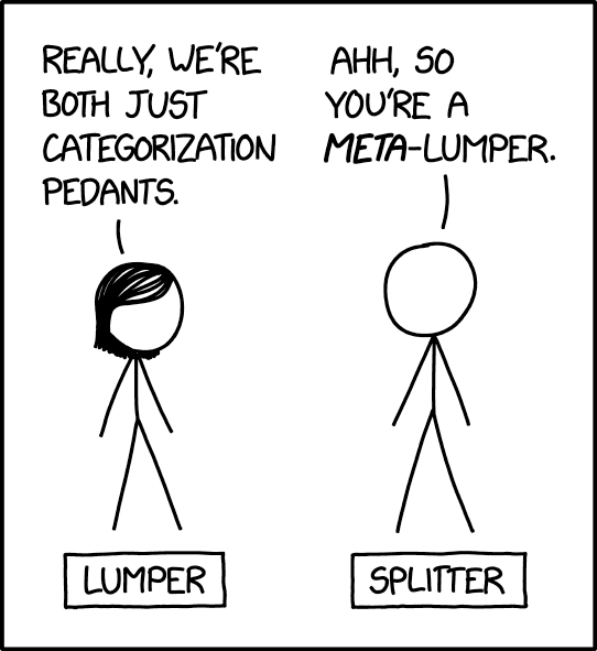 xkcd cartoon of lumpers and splitters