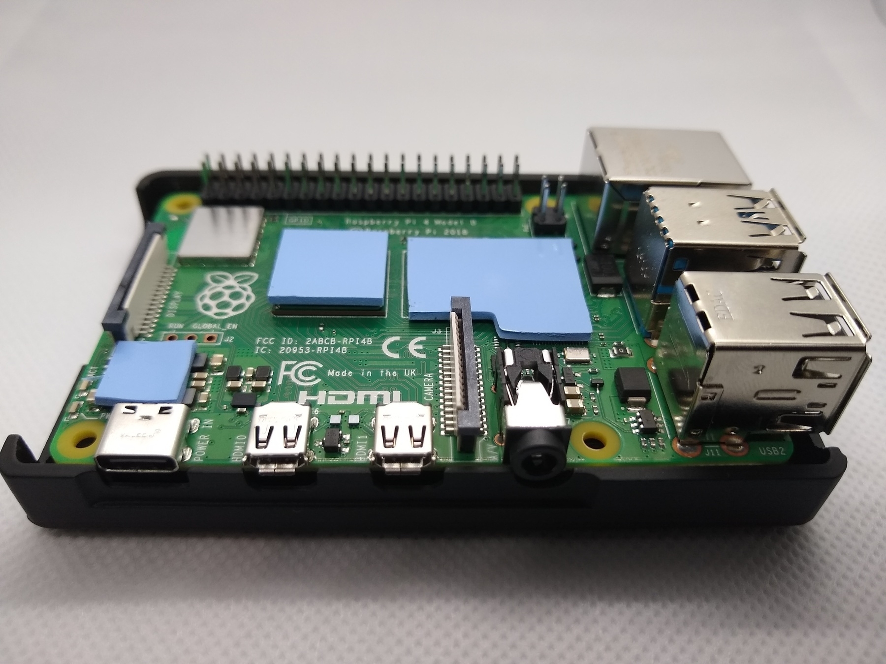 Raspberry PI 4 with awaiting the mounting of heat sinks