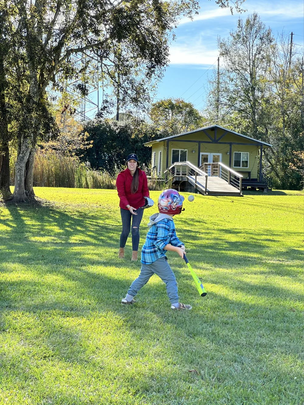 Kalena and son playing baseball