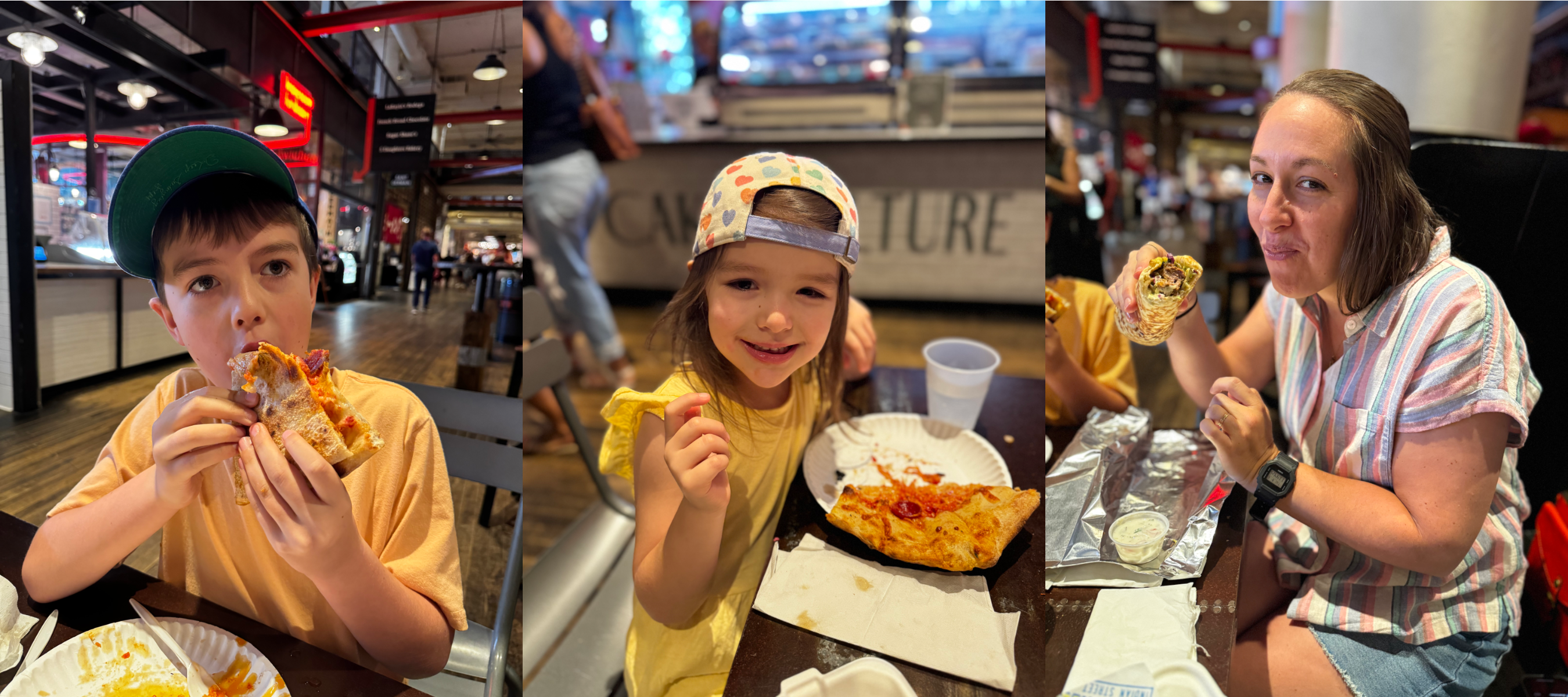 Collage of people eating lunch.